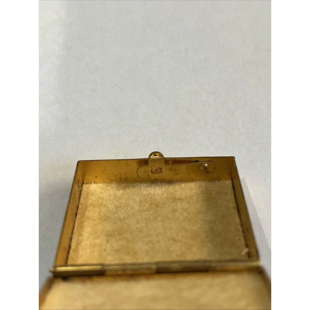 VintageGold Tone Hinged Pill Box Purse Accessory 3D Blue Flower Rhinestone 1.5